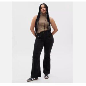 GAP 70's Flare CORDUROY High Rise BOHO Black Jeans Size 33/16 SHORT RT$80 NEW